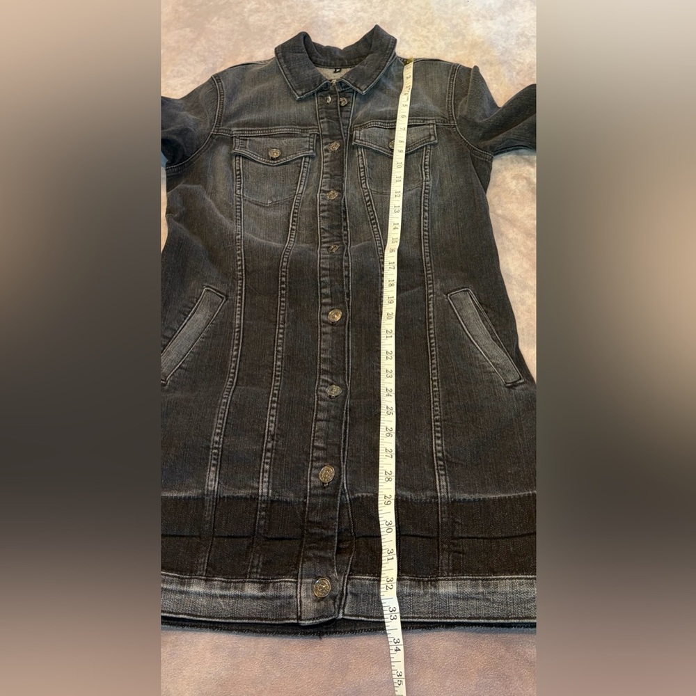 7 For All Mankind Women's Black Denim Button-Front  Trucker Jacket - Picture 8 of 12